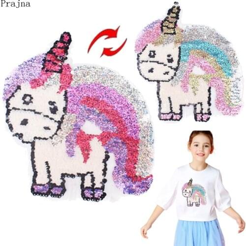Prajna Embroidered Sequin Reversible Patch Unicorn Glitter Patches For Clothes Stripe Sew On Patch Stickers Badge Christmas DIY