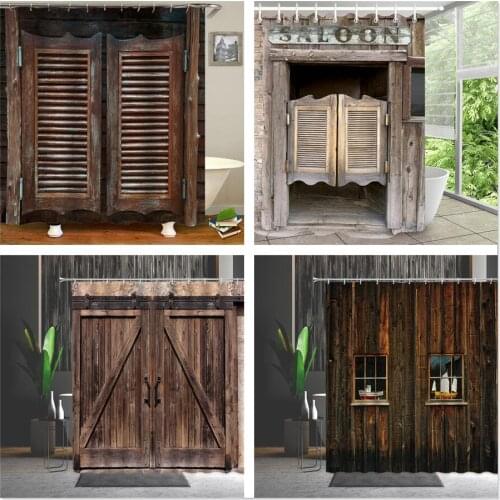 Barn Door Shower Curtain Western Old Wooden Gate 3D Printed Washable Creativity Home Decoration Set With Hook Bathroom Curtains