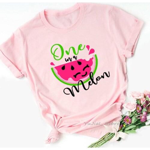 2021 Hot Sale Pink T Shirt Women One In A Melon Graphic Print Tshirt Femme Harajuku Kawaii Clothes Short Sleeve T-Shirt