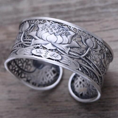KJJEAXCMY fine jewelry S999 sterling silver jewelry retro taiyin hollow-out lotus lotus flower female style bracelets fashion wi