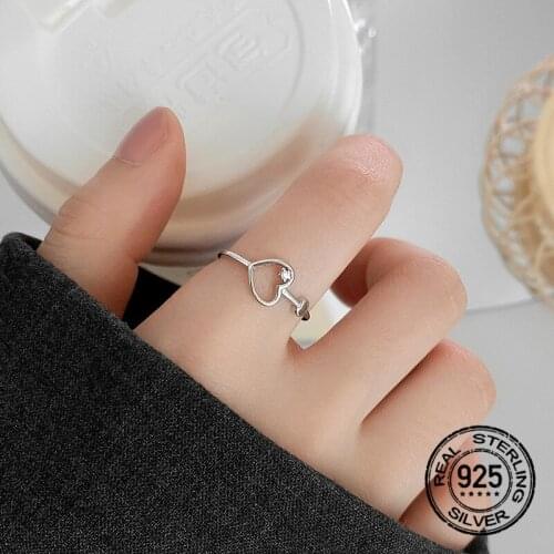925 Sterling Silver Hollow Heart Rings For Women Opening Adjustable Korean Fashion High Quality Friendship Gift Jewelry INEFFA