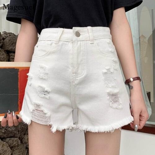 2021 New Korean Style Loose Women Shorts Street Wear Shorts Jeans Women High Waist Wide Leg Ripped Denim Shorts for Women 9353