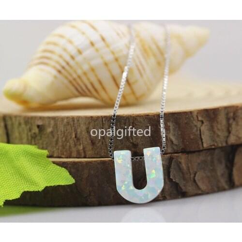 1pc Free Shipping Hot Sale Letter U/G/Y/H/Z/A Synthetic op17 white Opal Pendant Necklace For Women with wholesale price opal