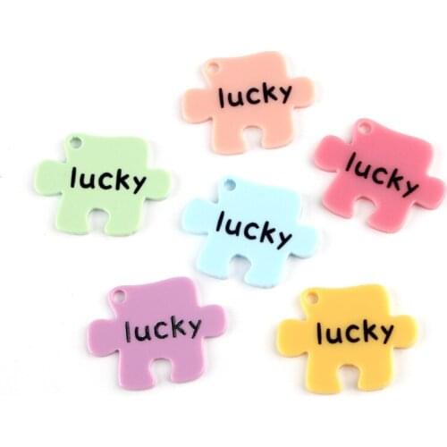 10pcs 30*23MM DIY resin lucky Autism puzzle piece charms cabochon ornament craft pendants decoration jewelry making material