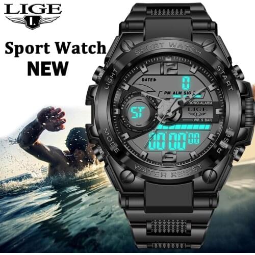 2021 LIGE Watches for Men Luxury Brand Sport Quartz Men LED Digital Watch Waterproof Military Male Clock Alarm Relogio Masculino