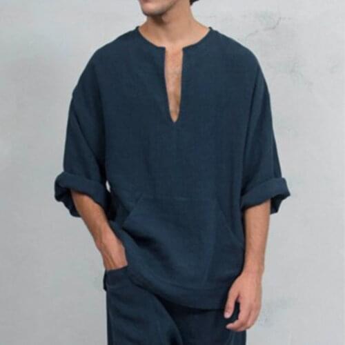 2021 Spring and Summer New Fashion Casual Mens Pure Color Linen Loose - Fitting Flared Long Sleevesmens Shirts