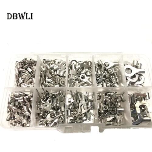320Pcs Terminals Non-Insulated Ring Fork U-type Brass Terminals Assortment Kit Cable Wire Connector Crimp Spade