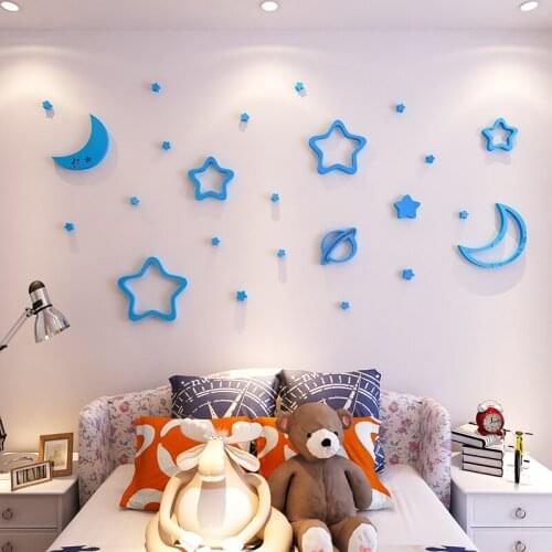 3D Wall Stickers Star Moon Decals Cute Baby Room Ceiling Bedroom Decor Large Cute Stickers Cartoon Wallpaper DIY Mural Pegatinas