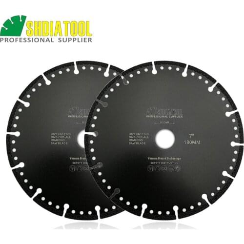 SHDIATOOL 2pcs 180mm Vacuum Brazed Diamond Blade for All Purpose 7" Demolition Blade For stone iron steel
