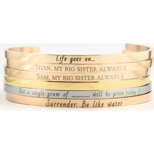 Custom Personalized 4mm Width Laser Engrave Name Date Letter Coordinate Bracelet Stainless Steel Cuff Bangles Gift for Lovers