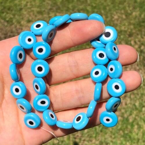 6/8/10mm Flat Round Blue Evil Eye Lampwork Millefiori Glazed Glass Beads for Jewelry Making DIY Bracelet Necklace Accessories