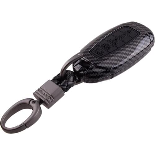 5 Button Car Remote Key Fob Cover Case Shell with Chain Carbon Fiber Style Fit for Hyundai Palisade Elantra 2018 2019 2020 2021