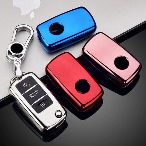 TPU Car Key Case Cover For VW Volkswagen Polo Golf Passat Beetle Caddy T5 Up Eos Tiguan SkodaA5 SEAT Leon Altea Flip Remote Key