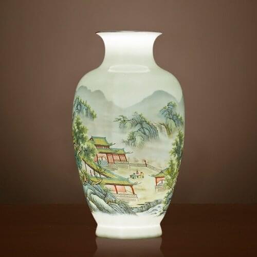 Jingdezhen Ceramics Landscape Flowers And Birds Vases Flower Arrangement Living Room Furnishings Table Top Home TV Cabinet Decor