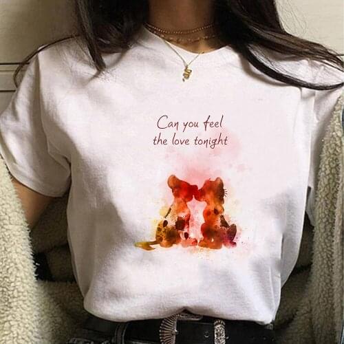 Disney TShirt Simba and Nala Can You Feel The Love Tonight Print Casual Short Sleeve Funny T-shirt Women Tops Summer Harajuk