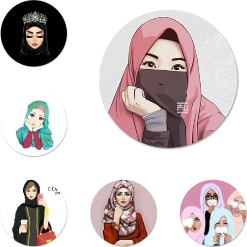 Hijab Beautiful Muslim Girls women Icons Pins Badge Decoration Brooches Metal Badges For Clothes Backpack Decoration 58mm