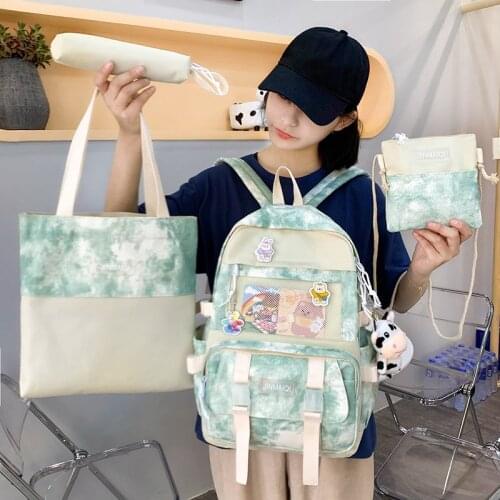 4 Piece Set Casual Backpacks New School Bags For Teenage Girls Women Backpack Canvas Travel Bookbags Teen Student Shoulder Bag56