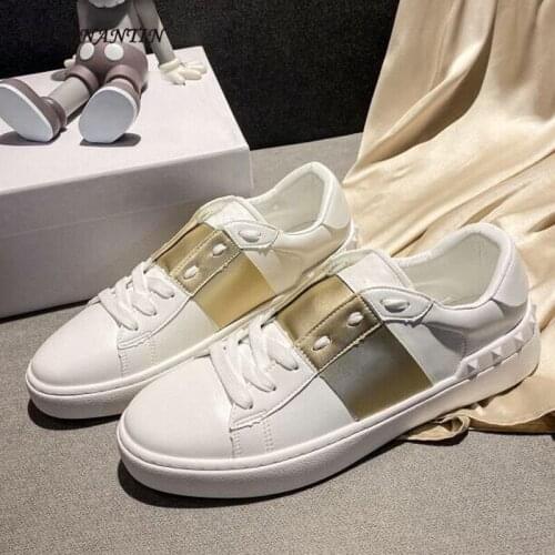 Casual White Shoes Leather Color Matching Men and Women The Same Comfortable Sneakers Cross-lace Shallow Mouth Couple Shoes