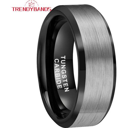 Men Women Black Ring Tungsten Carbide Wedding Band Beveled Brushed Finish 8MM Comfort Fit