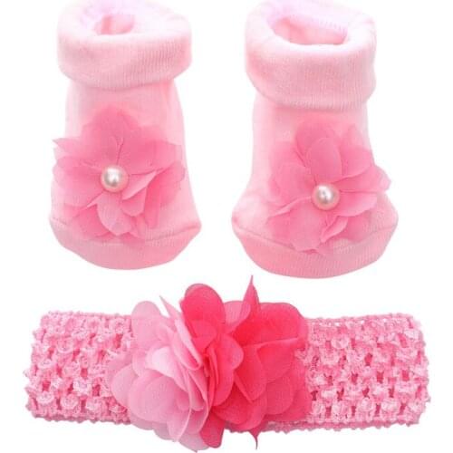 Fashion Baby Boat Invisible Socks For Girls With Headband Cotton Soft Flower Pattern Cute NewbornKids Sneaker Footsocks