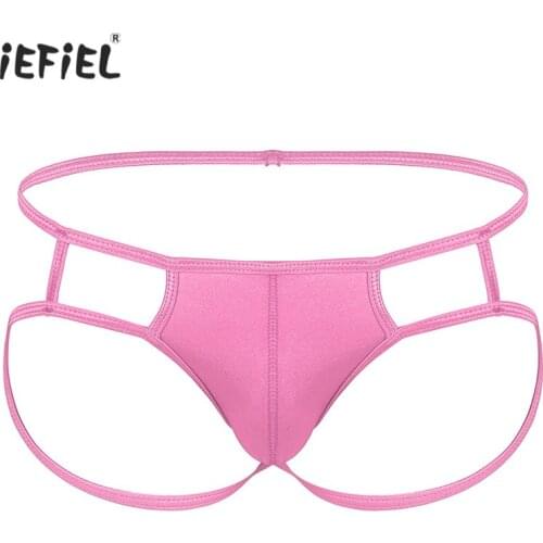 Gay Mens Bulge Pouch Hollow Out Open Butt G-string Jockstrap Low Rise Thongs T-back Bikini Briefs Sexy Exotic Lingerie Underwear