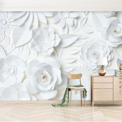 Custom Mural Wallpaper For Walls 3D Stereoscopic White Flowers Bedroom Living Room TV Background Wall Painting Papel De Parede