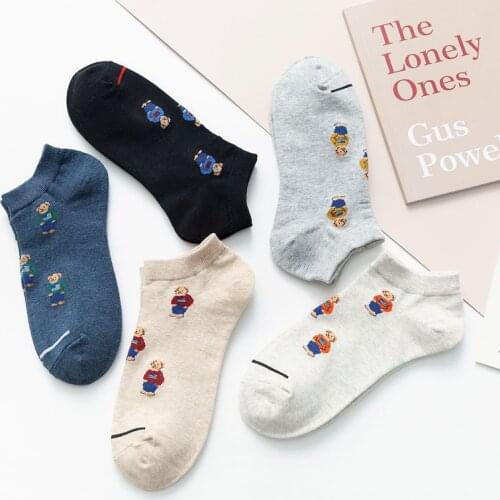 5 Pairs of 5 Colors New Cotton Mens Short Socks Spring and Summer Cartoon Bear Fashion Personality Couple High Quality Hot Sale
