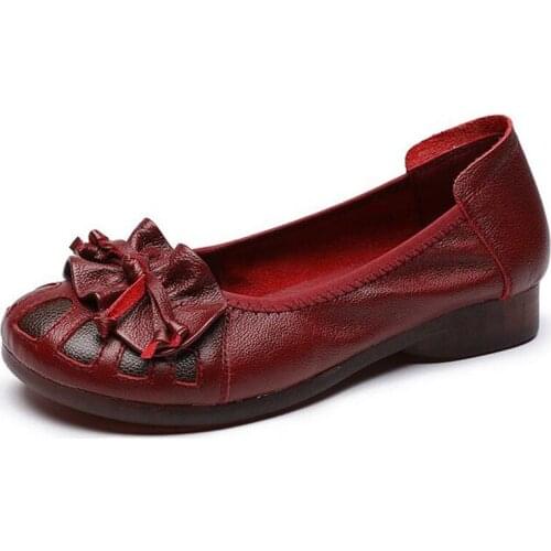 2020 New Spring Round Head Bow Genuine Leather Shoes Classic Retro Shallow Women Shoes Soft Bottom Flat Shoes Women Casual Shoes