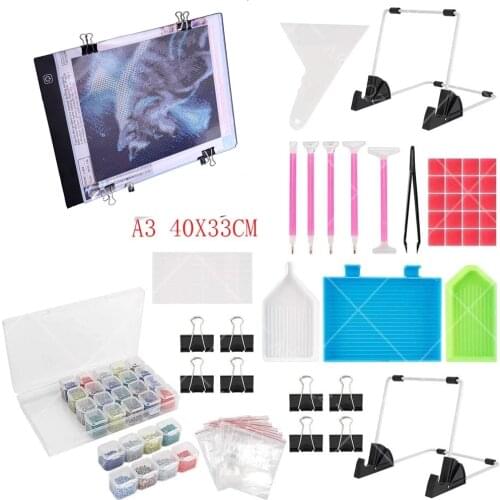 New Diamond Painting Cross Stitch Tool Set A3 LED Light Pad, Pen, Tweezers, Clay, Tray, Roller and Diamond Embroidery Accessorie
