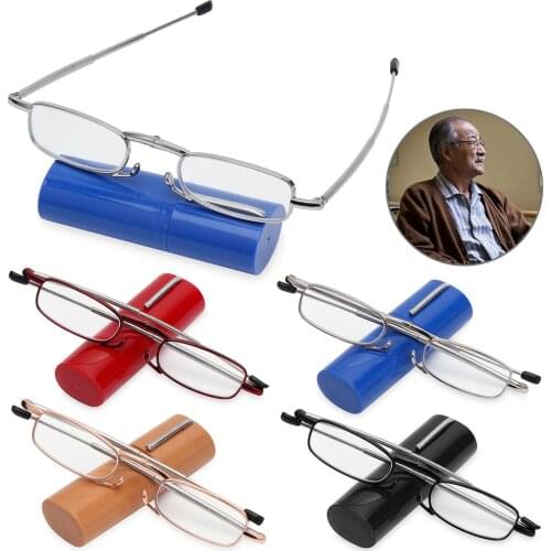 Mini Portable Metal Frame Reading Glasses with Tube Case Foldable Presbyopia Eyeglasses Vision Care Reader Spectacles +1.0 ~ 4.0