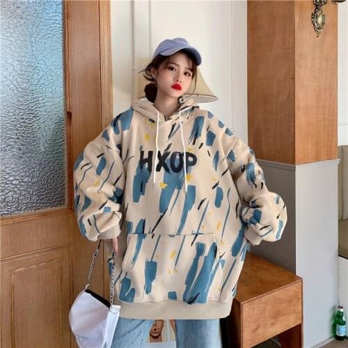 2020 Autumn Hip Hop Sweatshirt O Neck Catton Printing Long Sleeve Oversize Harajuku Hoodie Sudadera Mujer Wn