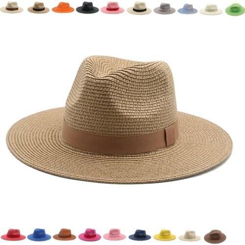 Hats for women bucket khaki white ribbon band hats for men straw summer sun protection panama formal sun hats ombreros de mujer
