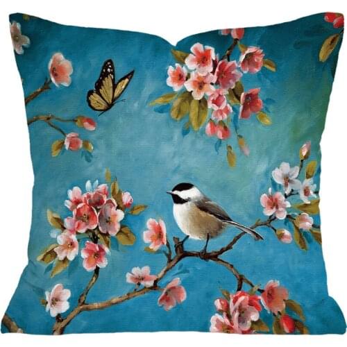 Plum Blossom Cushion Covers Flamingo Birds Cherry Pillow Cover for Home Chair Sofa Decoration Yellow Pillowcases