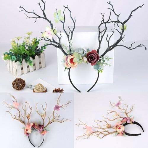 Gothic Antlers Deer Horns Branch Flower Twig Hair Band Headband Cosplay Fancy Head Dress Christmas Costume Hairband Photo Props