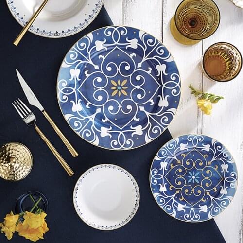Durable 6 Persons 24 PCS Deep Sea Design Porcelain Karaca Turkish Made Dinnerware Set
