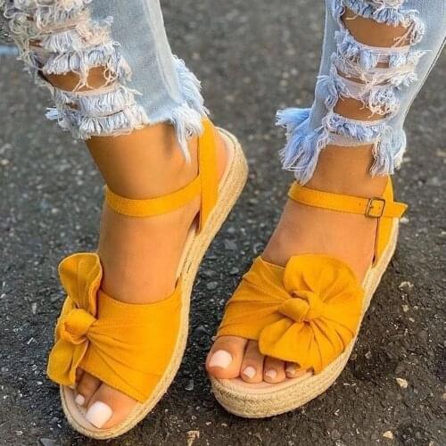 2021 Women Casual Sandals Summer Shoes Hemp Flats Platform Ladies Bowknot Buckle Strap Fashion Woman New Peep Toe Female