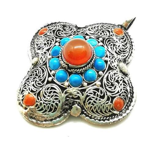Tibetan Pendants Copper Inlaid Colorful Beads Clover Flower Pendant TBP737