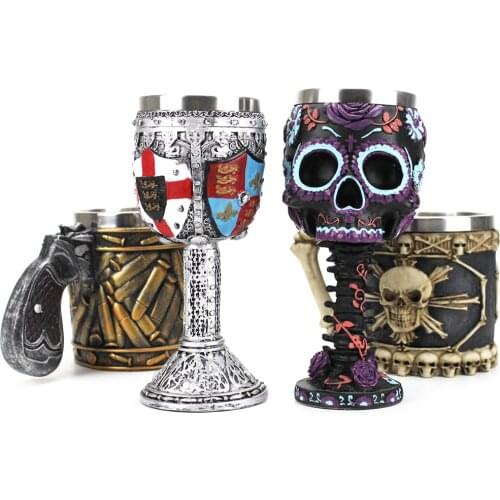 Twilight Blooms Goblet Wine Glass Gun Pistol Tankard Mug Medieval English Skeletal Skull Goblet Cup Christmas Halloween Gift