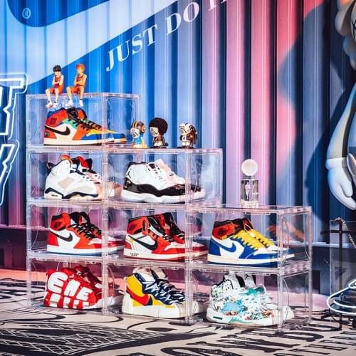Thickened Plastic Shoebox Shoes Rack Folding Combination Cabinet Clear PET Display Case for AJ Sneakers Sports Shoes Organizer