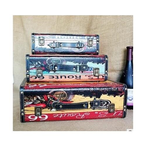 Vintage leather suitcase mock-up wooden box motorcycle in the republic of China is ma props set Wholesale factory direct selling