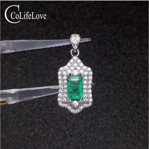 CoLife Jewelry Dazzling Emerald Pendant for Wedding 4mm*6mm Natural SI Grade Emerald Necklace Pendant 925 Silver Emerald Jewelry