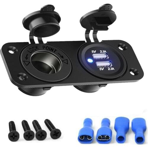 12V Car Cigarette Lighter Socket Car Mobile Phone Charger Accessories Dual USB 4.2A Charger Adapter Two Holes Panel