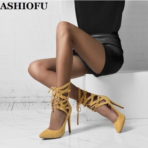 ASHIOFU New Handmade Ladies High Heels Pumps Crisscross Real-pics Party Prom Dress Shoes Stiletto Evening Fashion Court Shoes