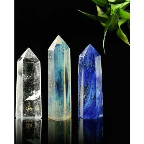 1PC Natural Fusion quartz hexagonal column transparent Crystal Point Mineral Ornament Healing Wand Home Decor Gift Decoration
