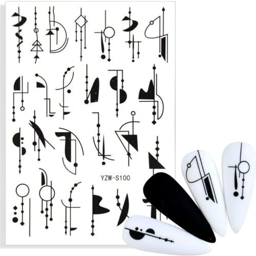 3D Flower Leaf Adhesive Decals Love Heart Abstract Geometric Lines Nail Art Stickers DIY Manicures Nail Art Decoration Decal