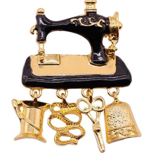 BLUELANS Fashion Cartoon Sewing Machine Brooches Female Stranger Things Black Gold Enamel Pins Unique badge Jewelry Gifts