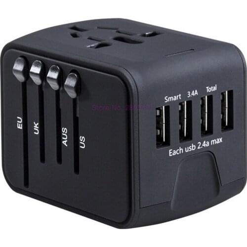 By dhl/fedex 100pcs Travel Adapter Power Adapter with 6.3A Electrical Socket 4 USB Worldwide Wall Charger for UK/EU/AU/Asia