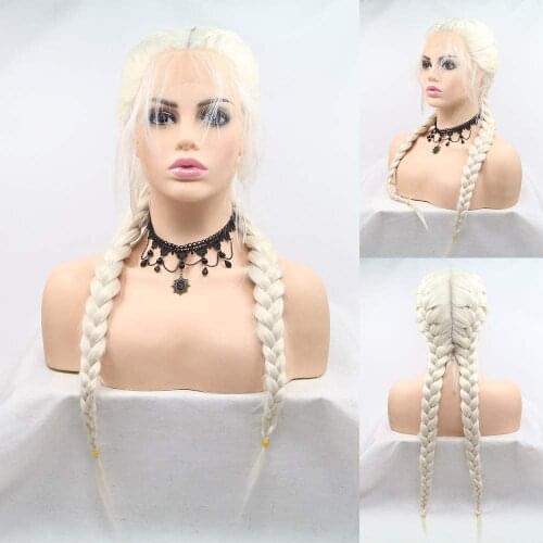 Double Braided Wigs for Women Platinum Blonde Lace Front Wig Long Synthetic Hair Twist Braids Drag Queen Wigs Female Cosplay 22