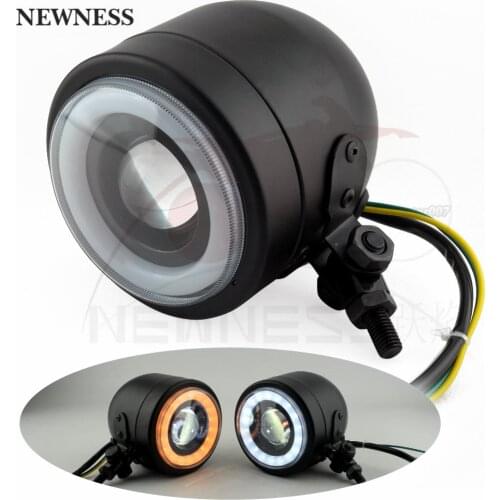 Motorcycle 4.5" LED yellow /white Angel Eye Headlight Head Lamp For Harley Cruiser Choppers Bobber Cafe Racer Sportster Softail