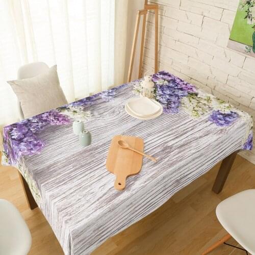 Purple Lilac Flower Wooden Board Tablecloth Linen Cotton Table Cloth Spandex Elastic Dining Chair Slipcover Kitchen Table Cover
